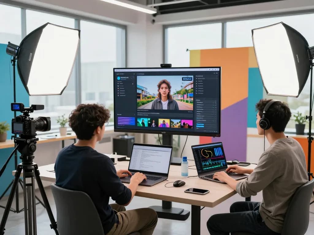 Creative professionals utilizing Seedance AI for dynamic video production in a collaborative studio.