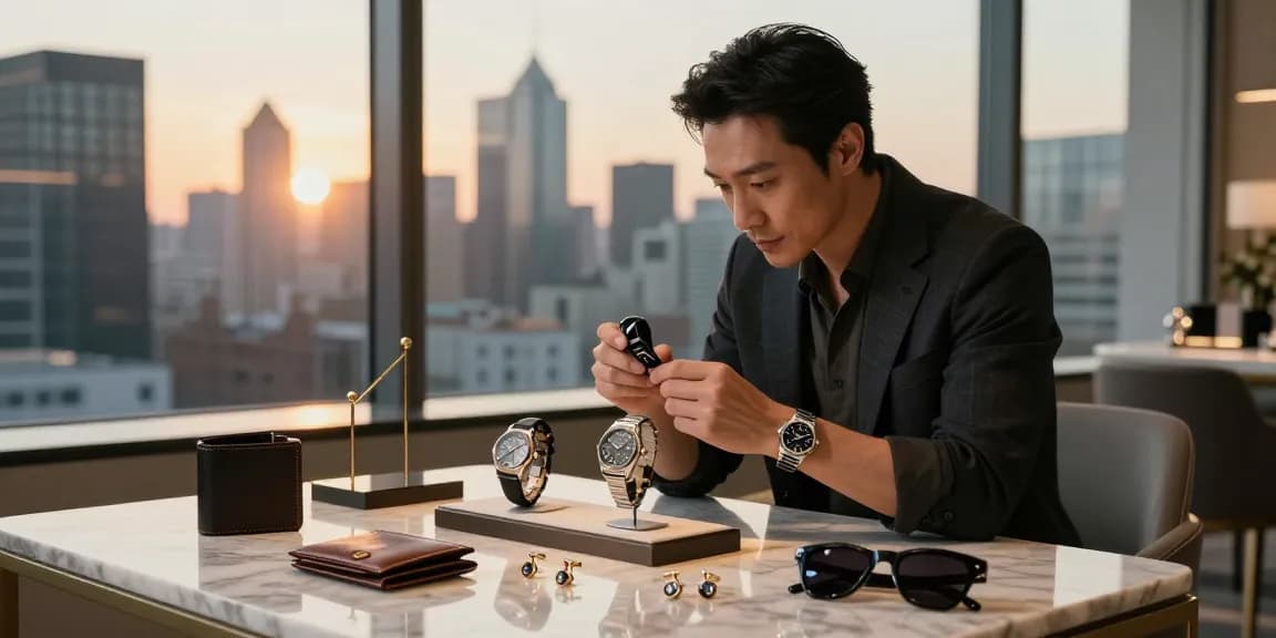 Luxury replica watch collection displayed in an urban setting.