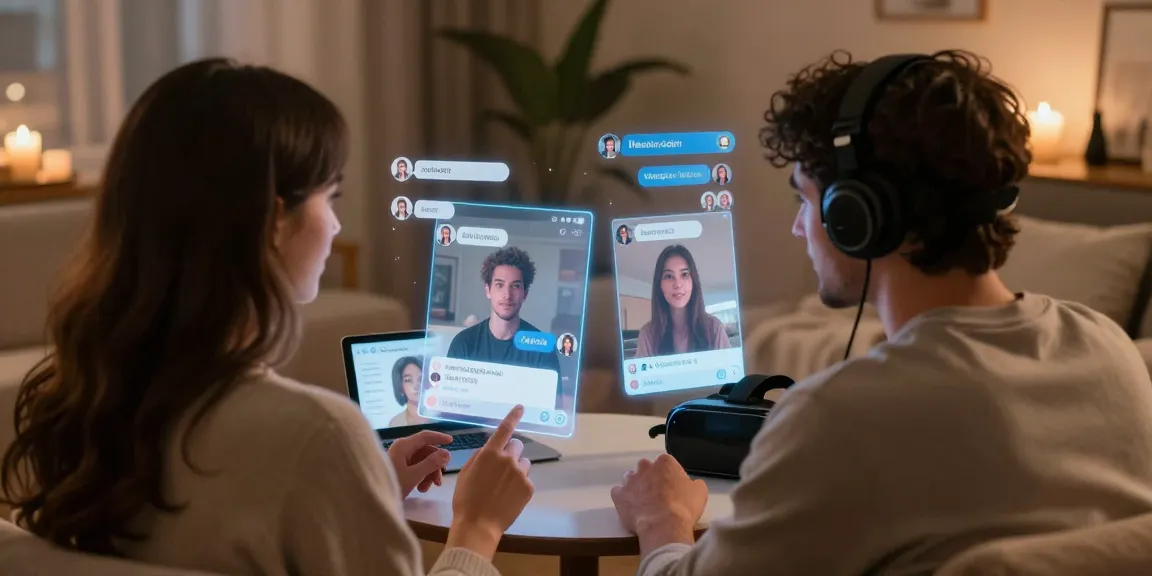 Couple interacting in a digital environment exploring ai chat porn experiences in a cozy setting.