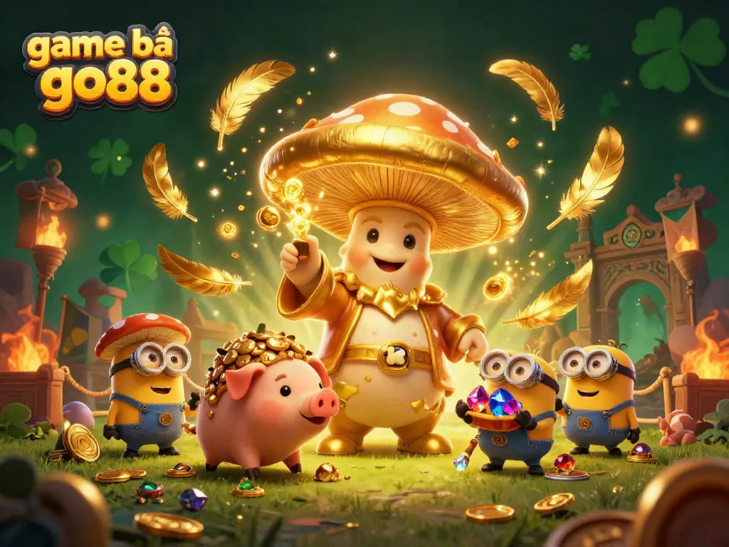 Experience game bài go88 with vibrant characters and gold-rich 3D illustration of casino elements.