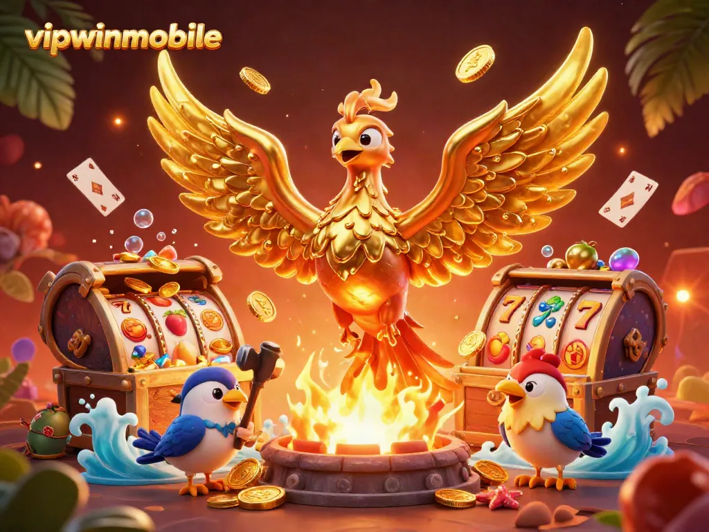 Experience exciting gameplay at vipwinmobile with a molten phoenix and dynamic slot reels artwork.