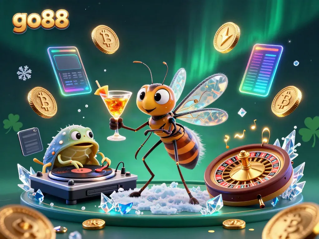 Experience excitement at go88 with a vibrant 3D casino scene featuring a lively mascot and digital assets.