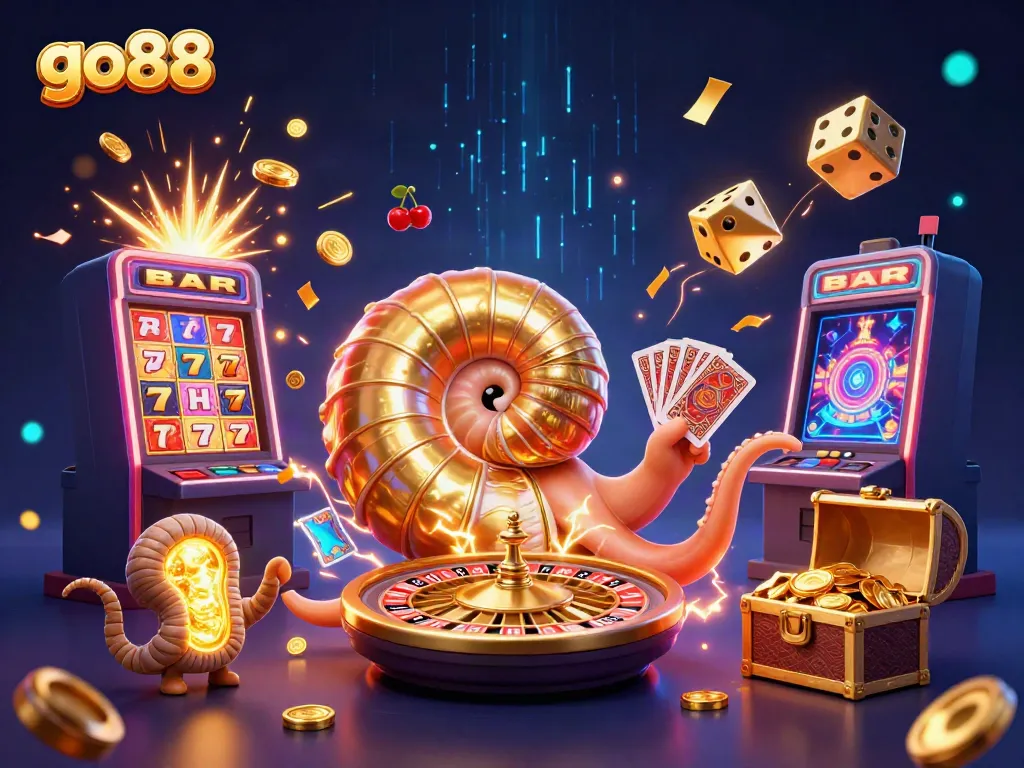 Experience excitement with the go88 giant nautilus roulette wheel under a vibrant casino scene.
