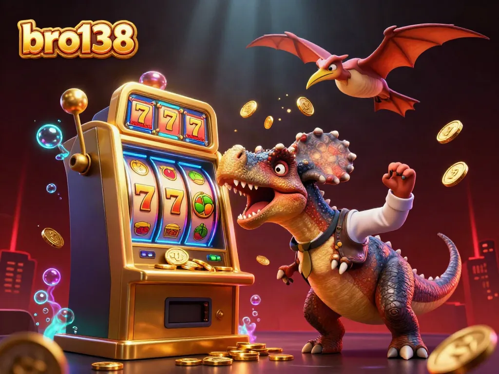 Experience exciting wins at bro138 with a pachycephalosaurus scoring jackpots at a colorful slot machine.