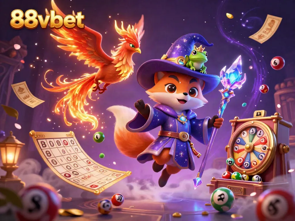 Experience excitement with 88vbet through a colorful, magic-filled gaming illustration.