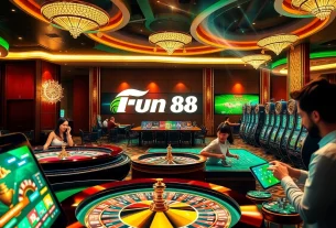 Players enjoying casino games and betting on Fun 88 with vibrant online gaming visuals.