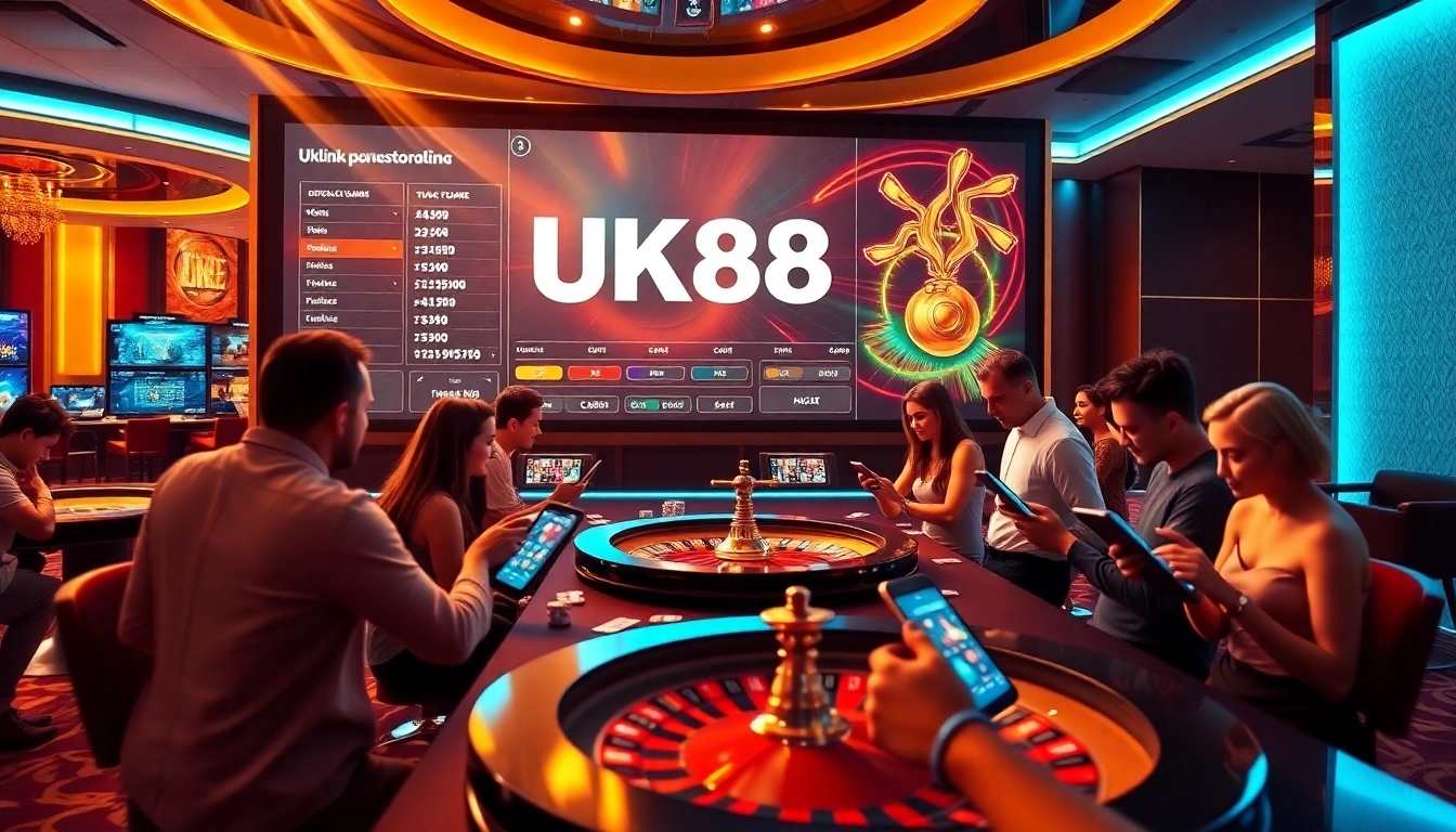 Experience the thrill of online gaming with the UK88 link showcasing vibrant casino elements and excitement.