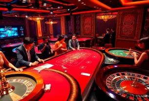 Gambling excitement with luxurious casino elements highlighting NO HU88, featuring poker games and roulette.