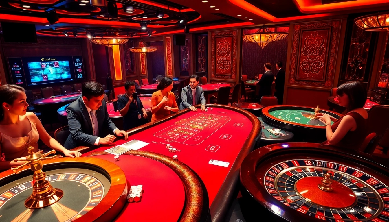 Gambling excitement with luxurious casino elements highlighting NO HU88, featuring poker games and roulette.