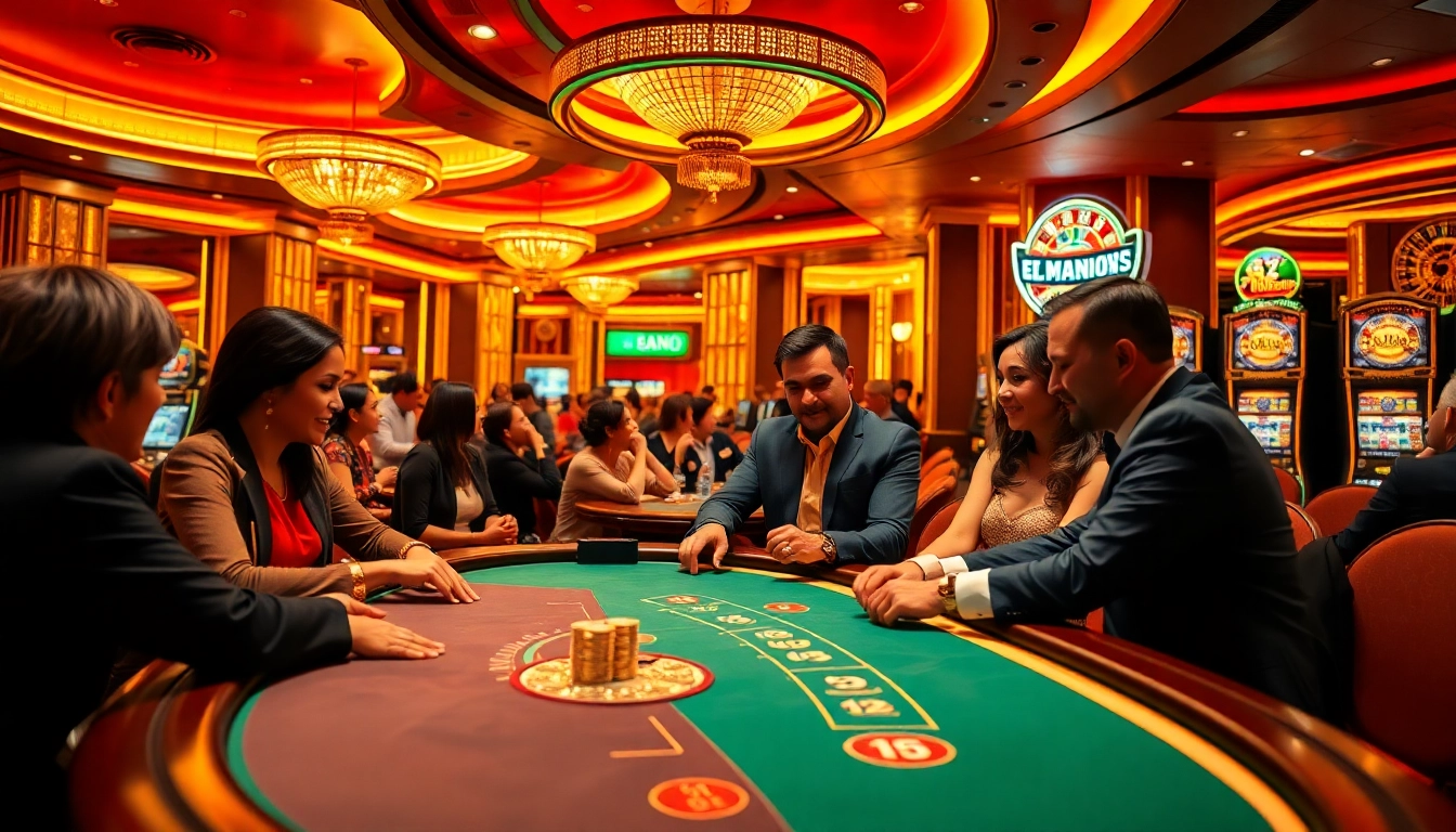 Experience the thrill at az 888 casino with players at the poker table and the roulette wheel spinning.