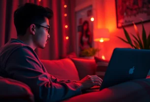 Engaging in an intimate conversation with a lifelike AI character in a cozy setting, showcasing the concept of sex ai.