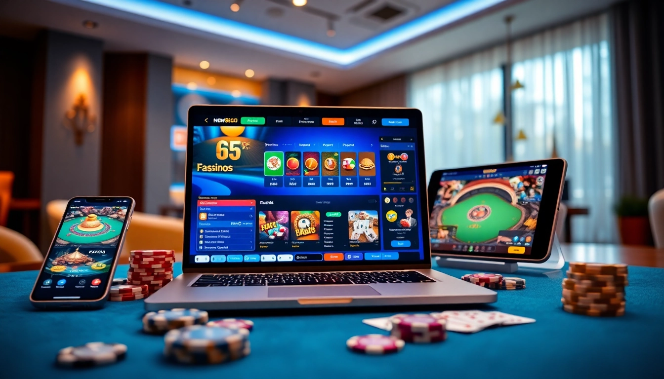 Dynamic online betting scene showcasing new88go.com with casino games and mobile devices.