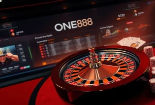 Engaging gaming scene featuring ONE88's luxury casino interface with poker chips and cards.