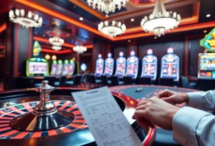 Experience the thrill of five88 com with a luxurious casino scene featuring poker chips and a roulette wheel.