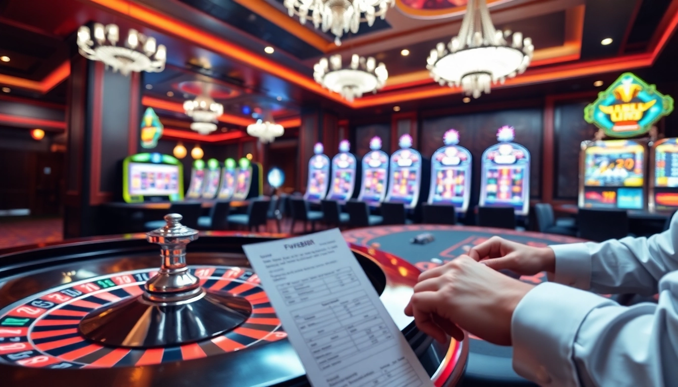 Experience the thrill of five88 com with a luxurious casino scene featuring poker chips and a roulette wheel.