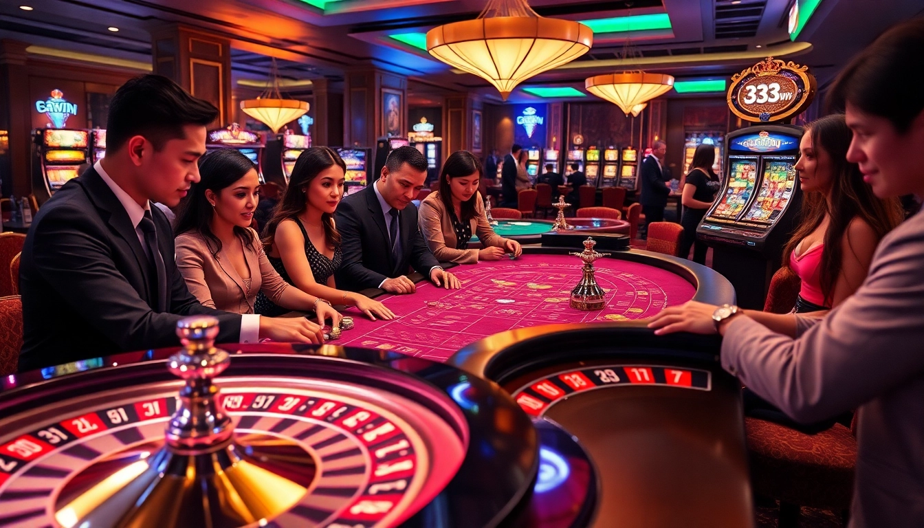 Experience the thrill of gaming with 33WIN at a luxurious casino table, showcasing vibrant chips and professional dealers.