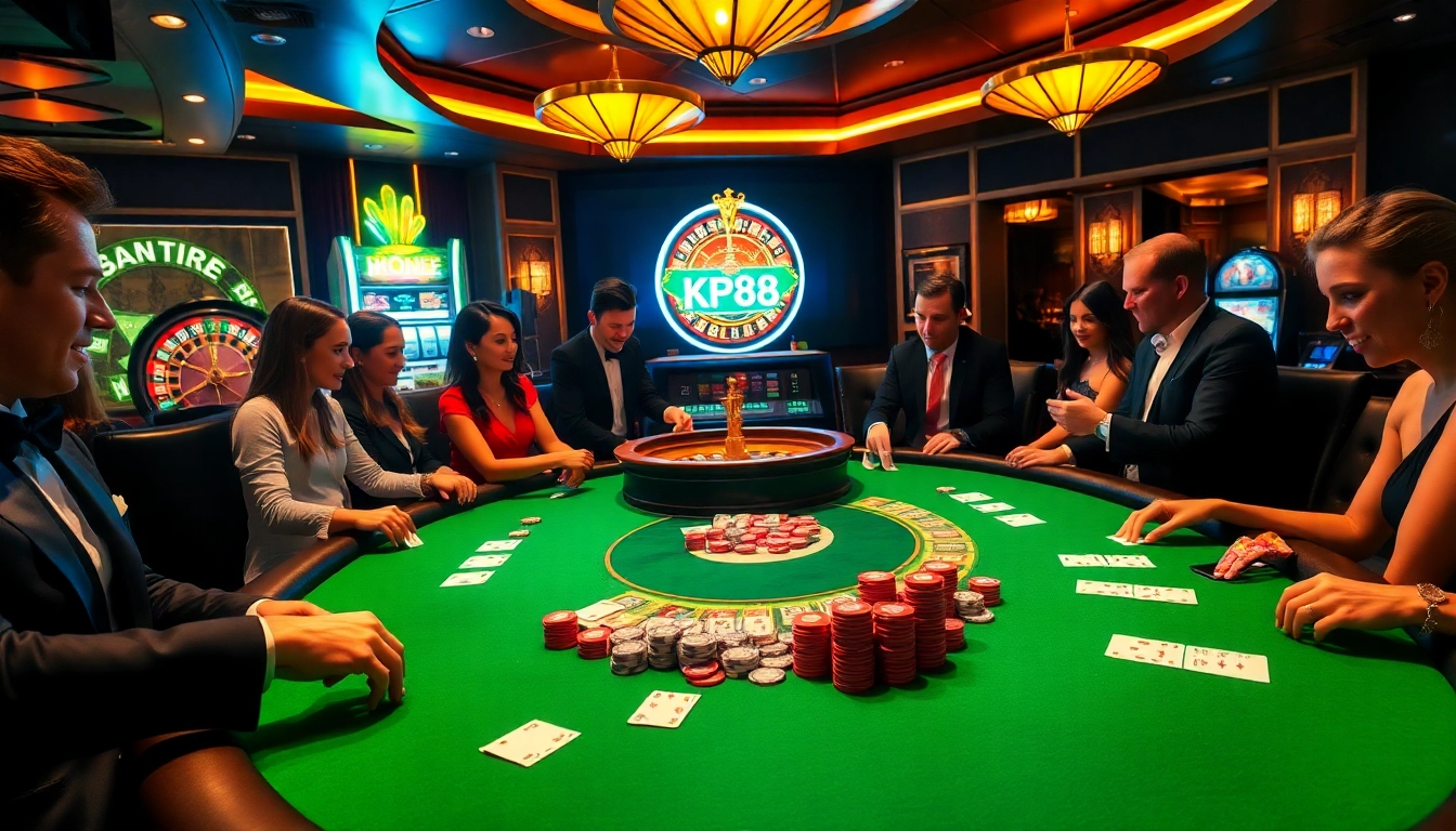 Players engaging at the KP88 poker table in an exciting casino setting.