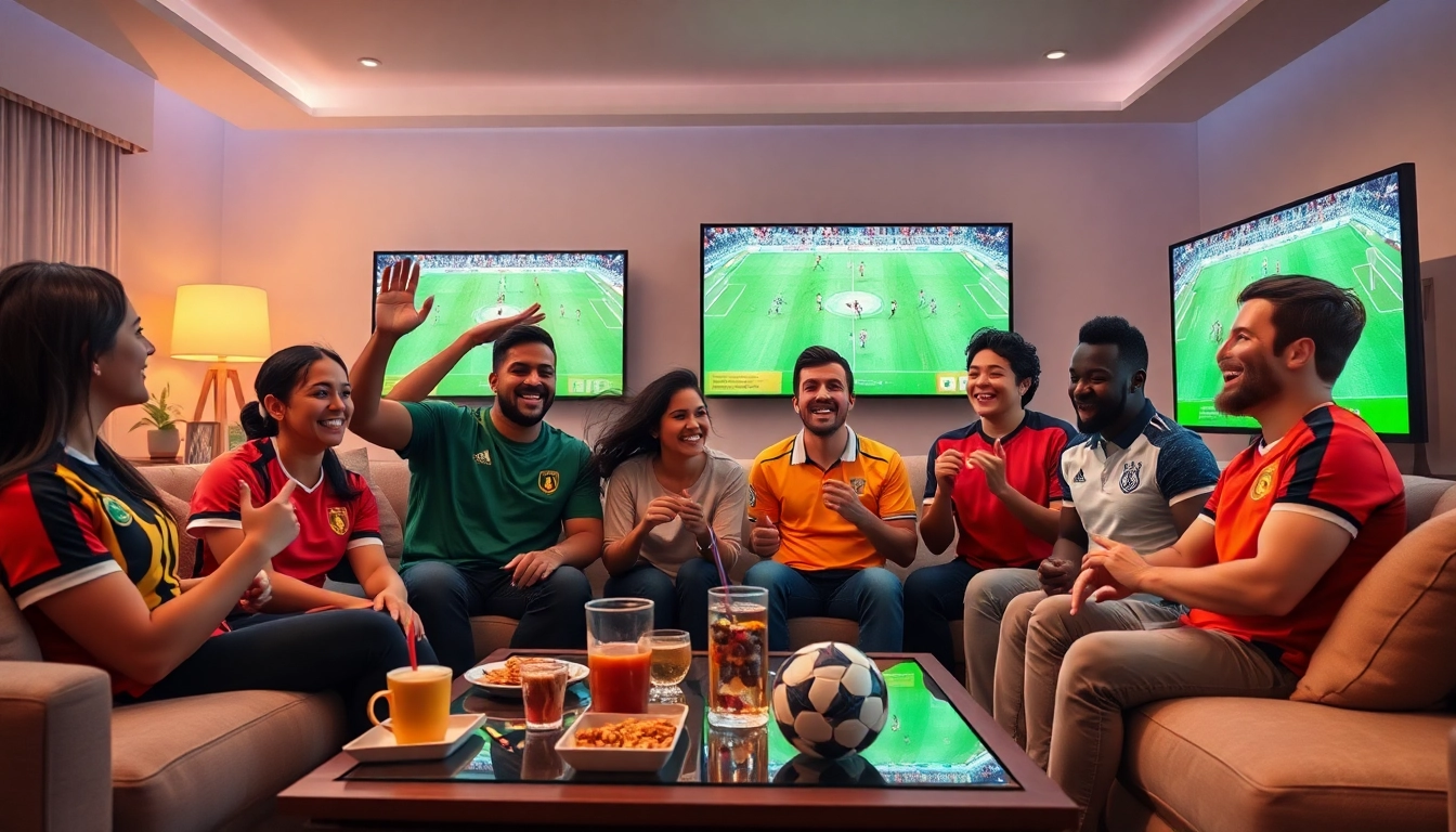 Fans enjoying live soccer on Luong Son TV screens in a vibrant setting.