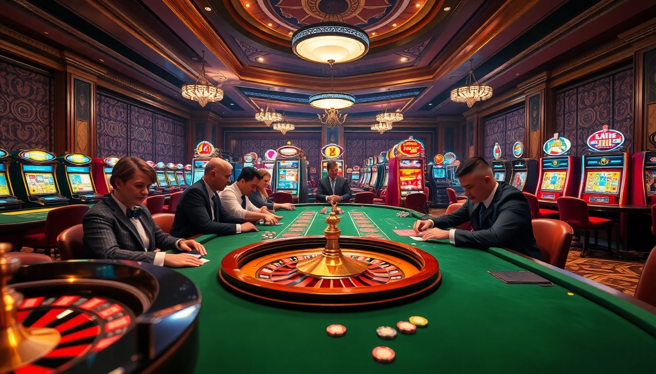 High-stakes poker action at 98win casino, showcasing players, vibrant chips, and luxury ambiance.