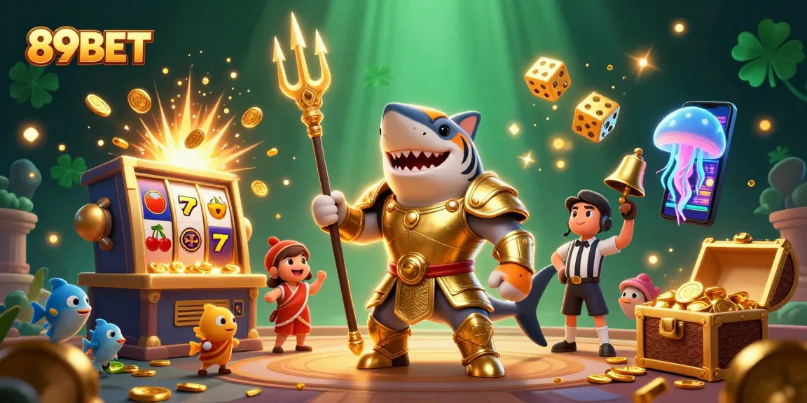 Engage with an electrifying underwater casino scene at 89BET featuring a shark in gladiator armor.