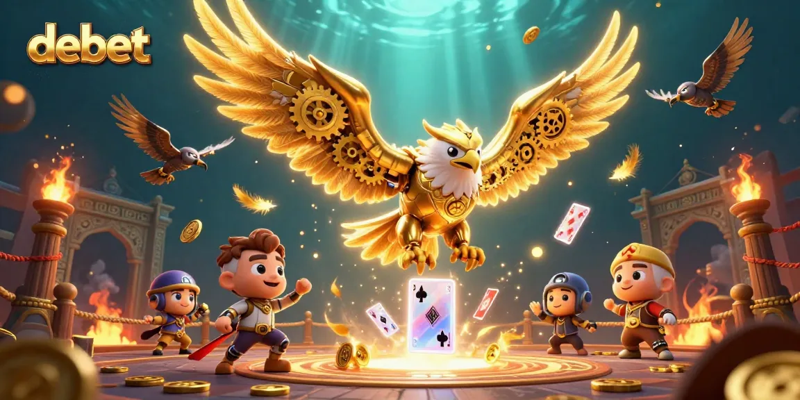 Experience thrilling gaming action with debet, showcasing golden eagle characters amidst vivid casino elements.