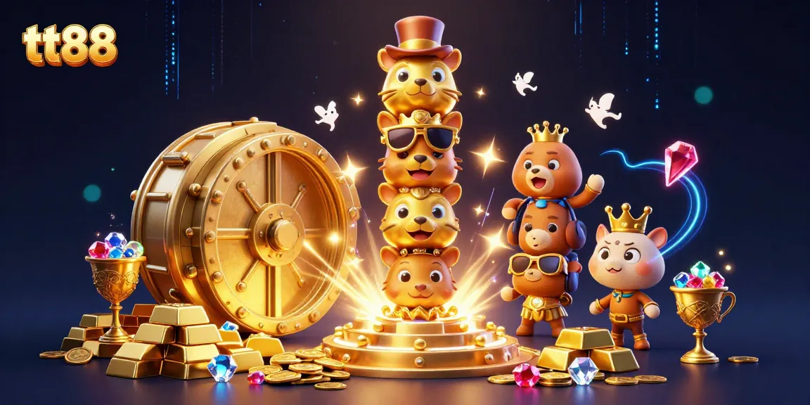 Experience vibrant gaming with tt88's 3D golden totem and dynamic treasure scenes, capturing casino magic.