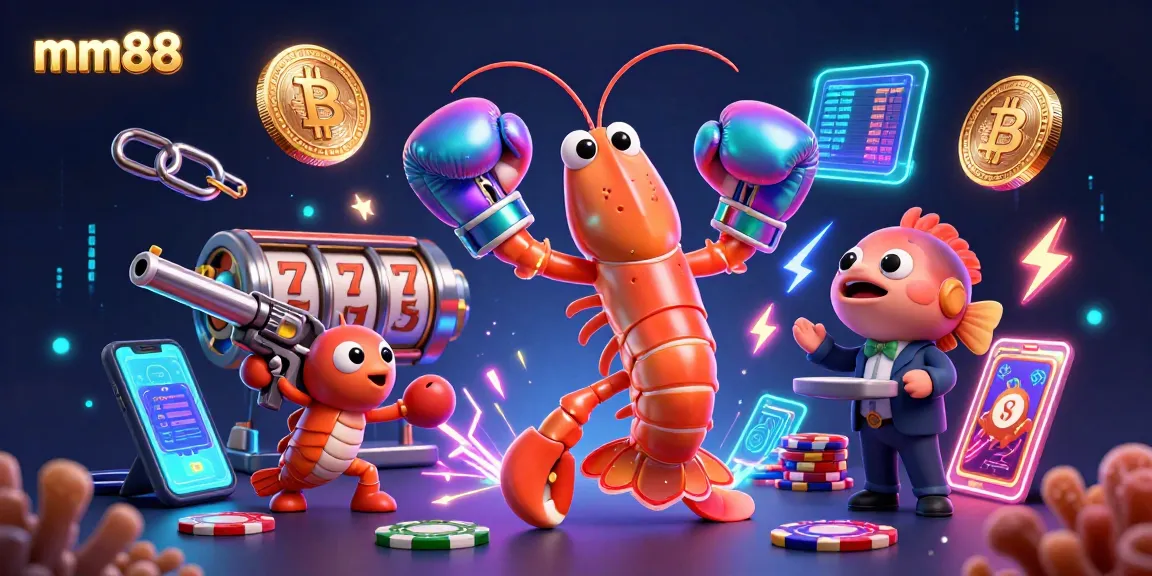Engage in exciting gaming with mm88 through a vibrant illustration of ocean-themed characters and casino elements.