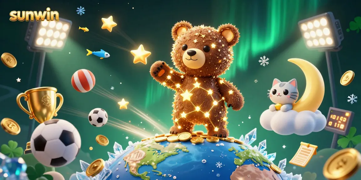 Experience thrilling sports betting with sunwin, highlighted by a cartoon constellation bear and dynamic game elements.