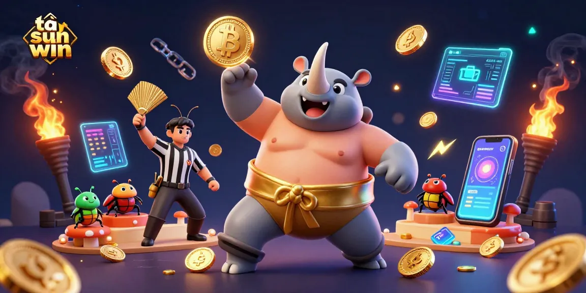 Experience thrilling gameplay with tải sun win as a sumo champion beetle stomps coins in a vibrant casino scene.