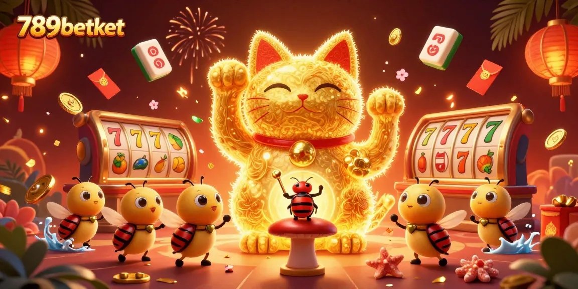 Engage with the vibrant 789betket world of slots featuring a lucky cat and golden symbols.